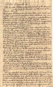 [Anonymous], Petition by the Inhabitants of Lancaster County (Lancaster, 1764). Moravian Archives of Bethlehem. This letter may have served as a draft of the Paxton leaders' Remonstrance. Notably, Petition by the Inhabitants of Lancaster County only raises the problem of representation as a means to raise the concern that settlers might be tried in Philadelphia courts, rather than by their peers in the borderlands